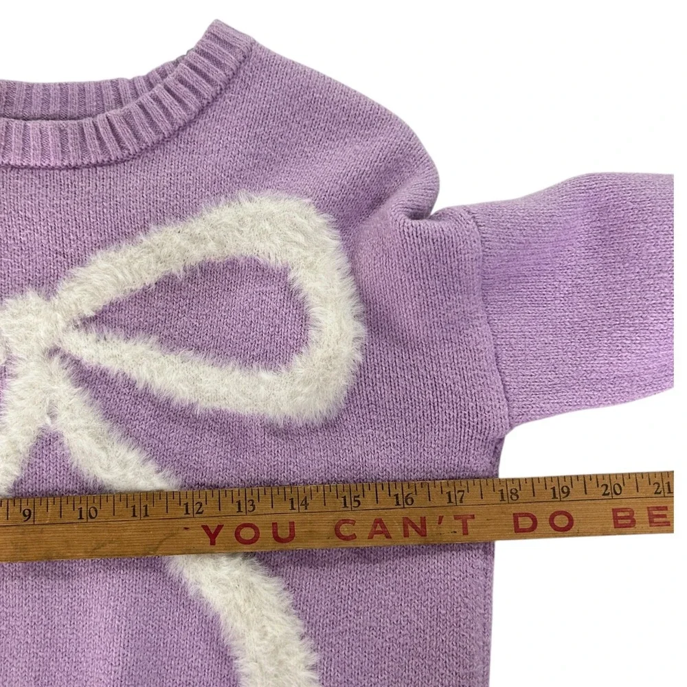 Coquette Bow Cropped Sweater XL Lavender Fuzzy Graphic Soft Girl Indie Cute Twee